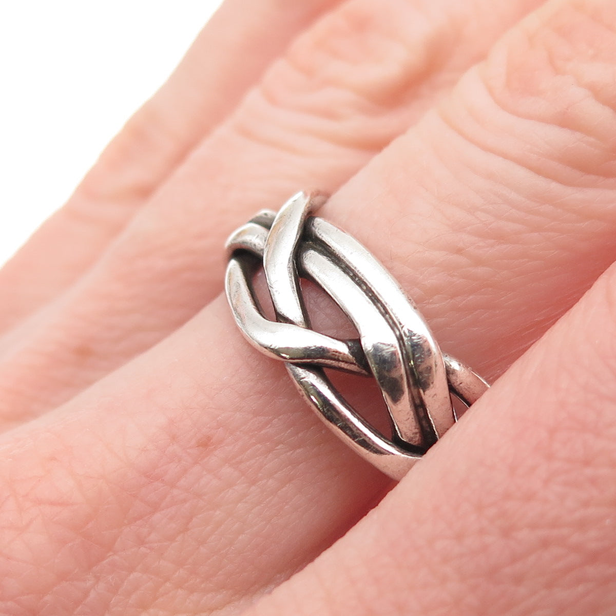 925 Sterling Silver Vintage Mexico Modernist Woven Oxidized Band Ring Size 8