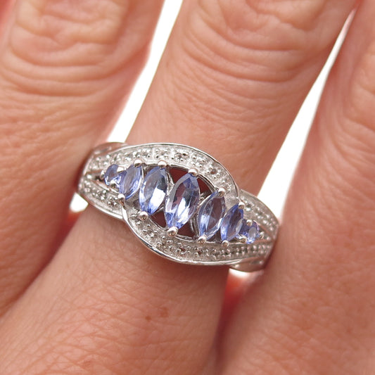 Chuck Clemency 925 Sterling Silver Real Tanzanite & White Topaz Ring Size 8