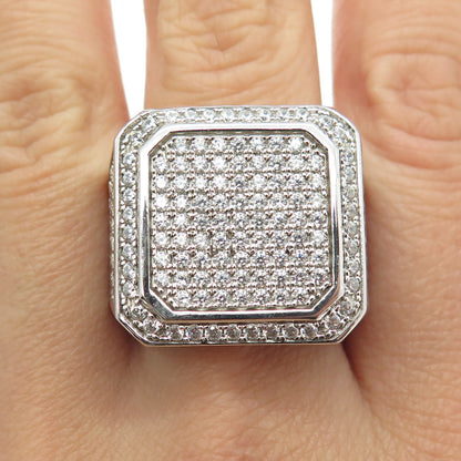925 Sterling Silver Pave C Z Domed Ring Size 11.25