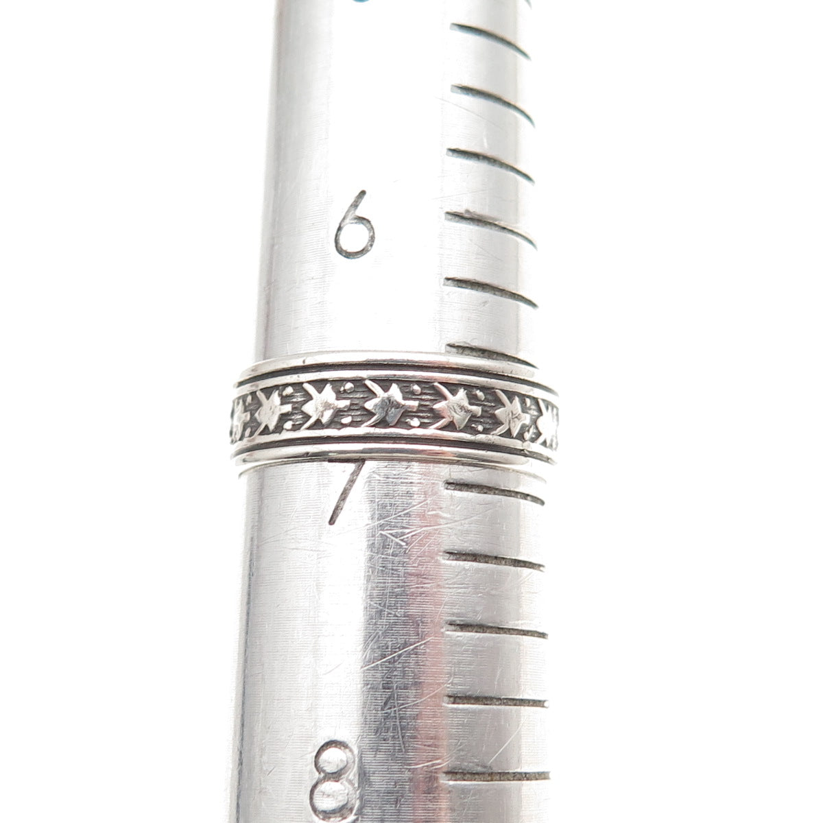 Uncas 925 Sterling Silver Antique Art Deco Floral Oxidized Band Ring Size 7