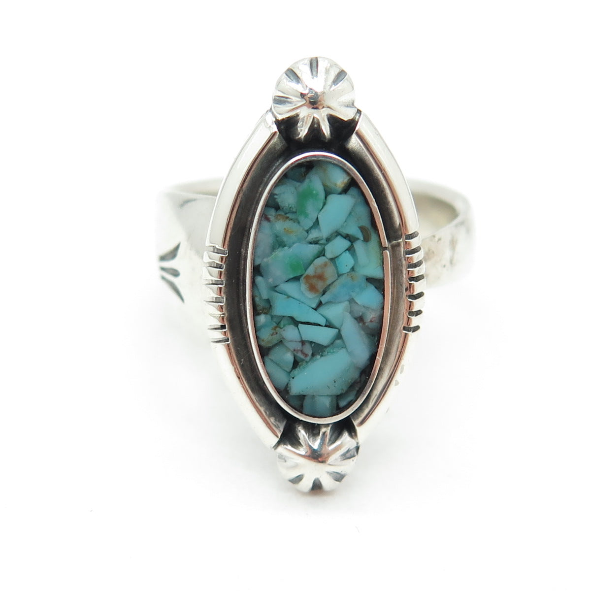 RICHARD BEGAY NAVAJO Old Pawn Sterling Turquoise Inlay Adjustable Ring Size 7.5