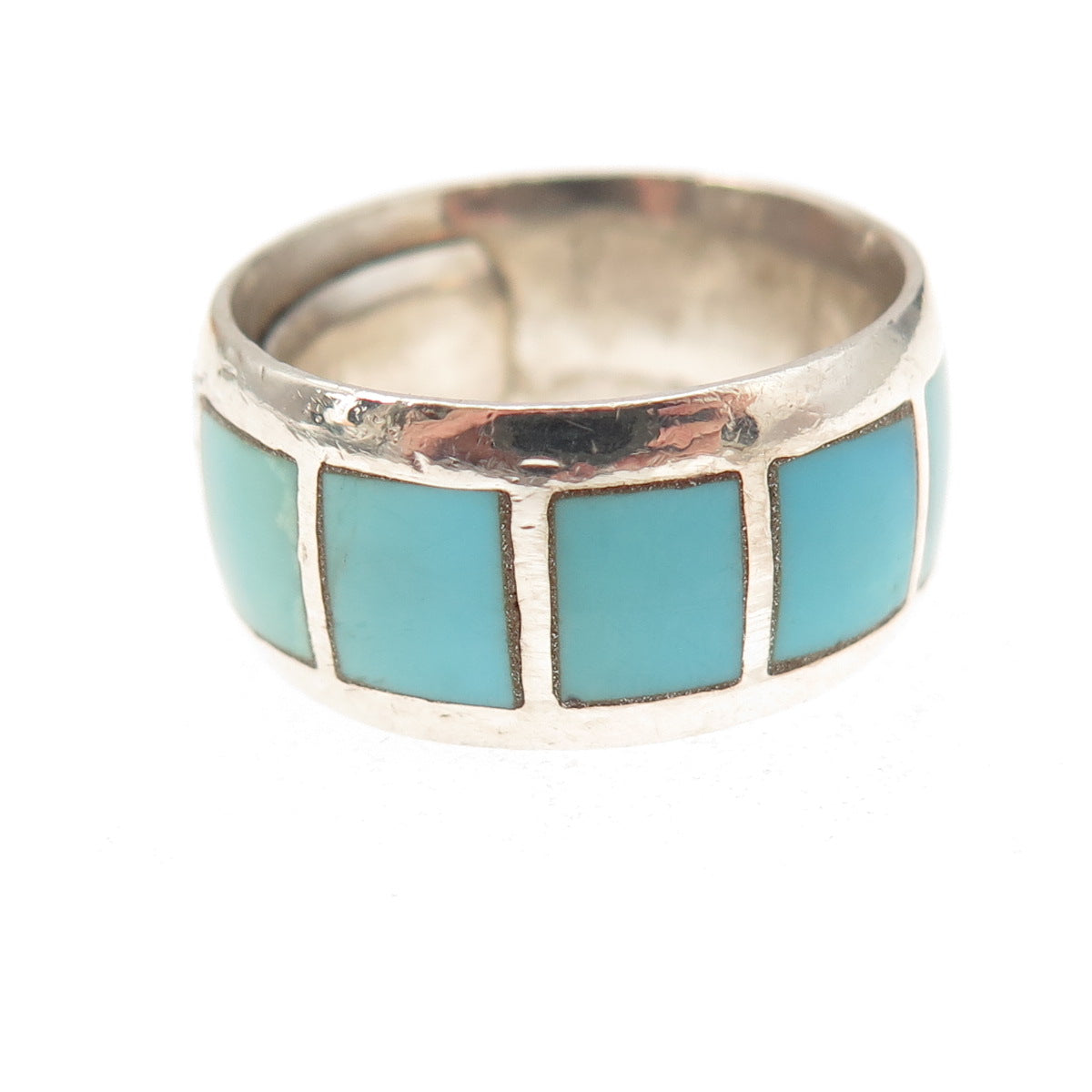 Old Pawn Sterling Silver Vintage Southwestern Tyrone Turquoise Ring Size 6.75