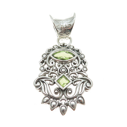 925 Sterling Silver Vintage Real Peridot Gemstone Ornate Pendant