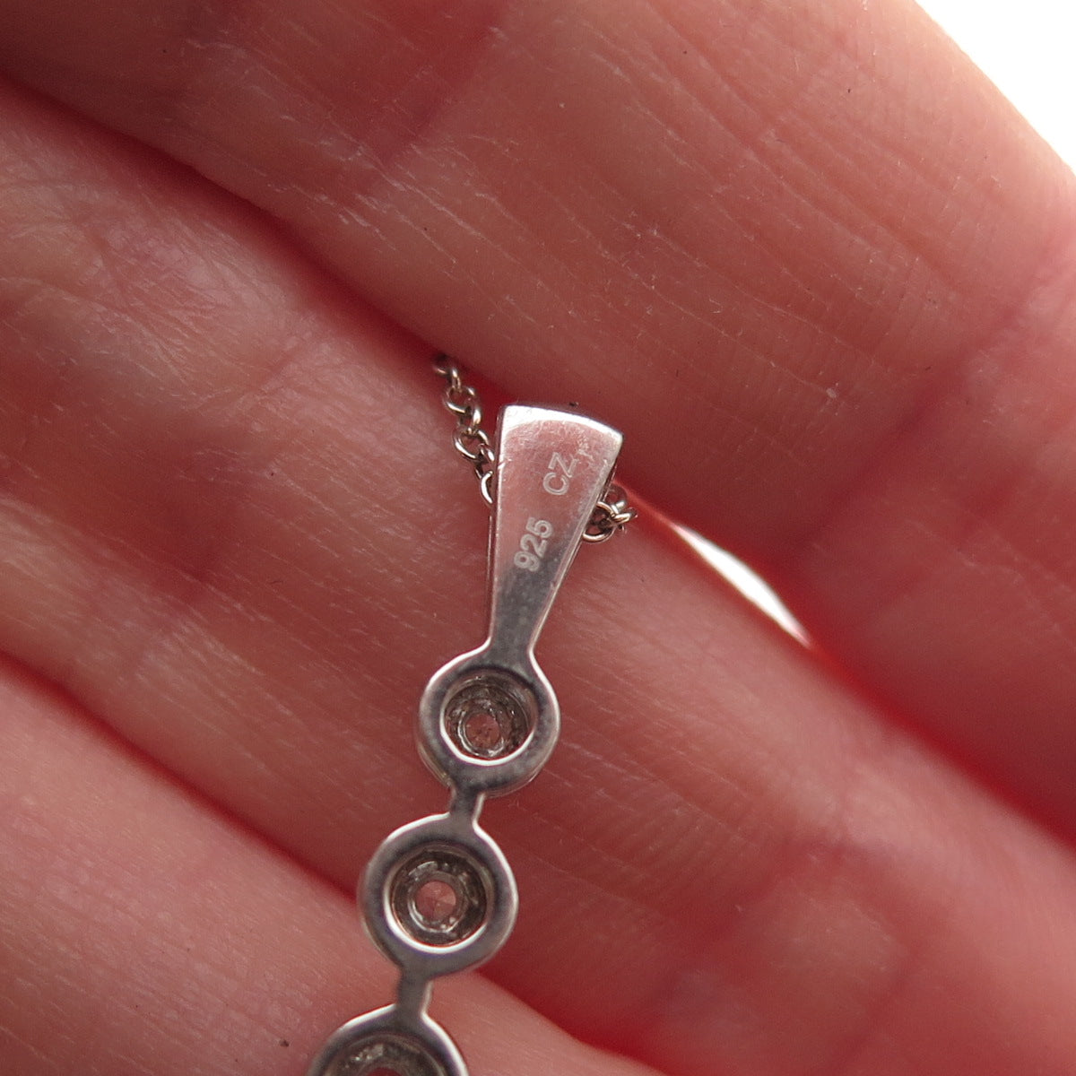 925 Sterling Silver Round-Cut C Z Graduated Drop Cable Chain Necklace 18"