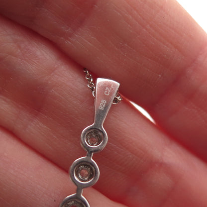 925 Sterling Silver Round-Cut C Z Graduated Drop Cable Chain Necklace 18"