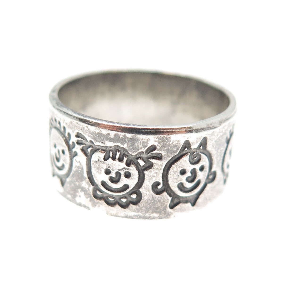 925 Sterling Silver Vintage EFS Mexico Children Oxidized Band Ring Size 8.25