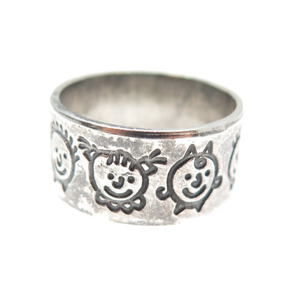 925 Sterling Silver Vintage EFS Mexico Children Oxidized Band Ring Size 8.25