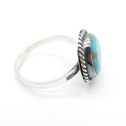 Old Pawn Sterling Silver Vintage Lone Mountain Turquoise Roped Ring Size 7.75