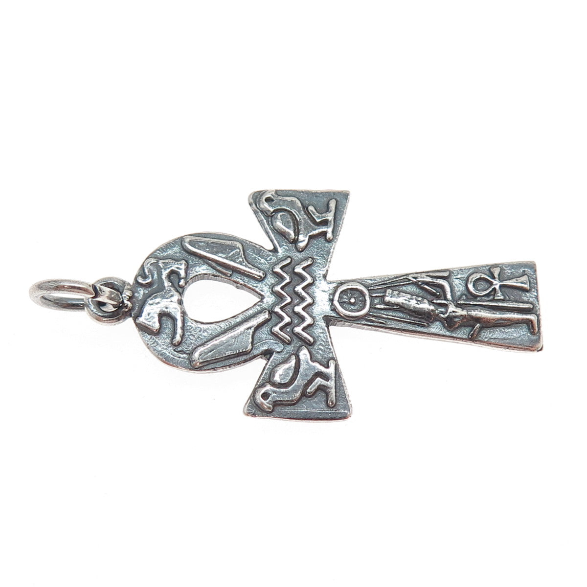 800 Silver Vintage Egyptian Ankh Oxidized Charm Pendant