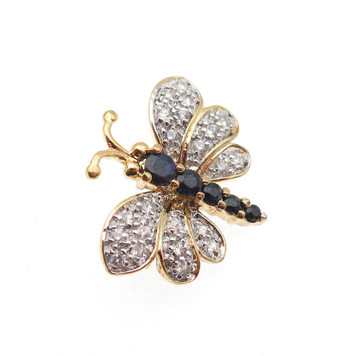 DEE BERKLE 925 Sterling Gold Plated Real Sapphire & C Z Butterfly Pin Brooch