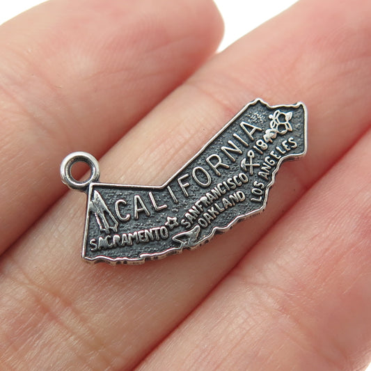 925 Sterling Silver Vintage "California" State Map Pendant