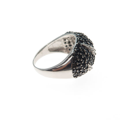 925 Sterling Silver Round-Cut Black & White C Z Floral Dome Ring Size 5.25