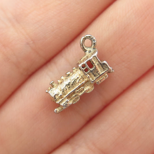 925 Sterling Silver Gold Plated Vintage Train Minimalist 3D Charm Pendant