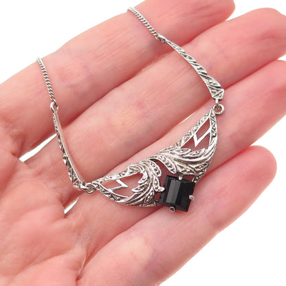 935 Silver Antique Art Deco Real Black Onyx Chain Necklace 18" (missing lock)