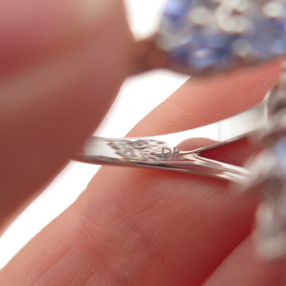 925 Sterling Silver Real Tanzanite & White Topaz Floral Adjustable Ring Size 8