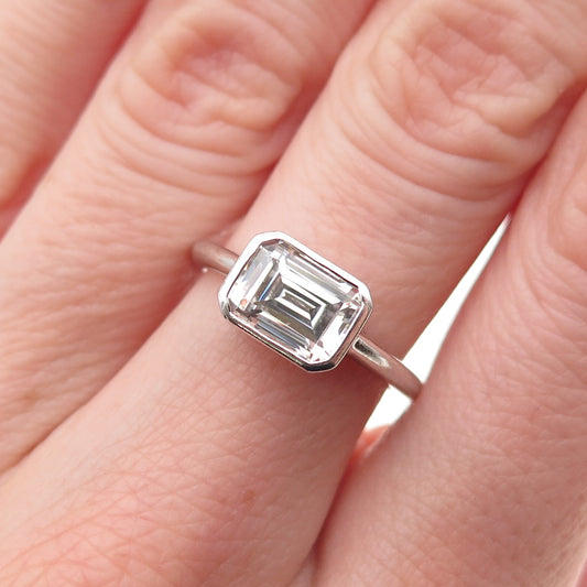 Lafonn 925 Sterling Silver Emerald-Cut C Z Engagement Ring Size 6