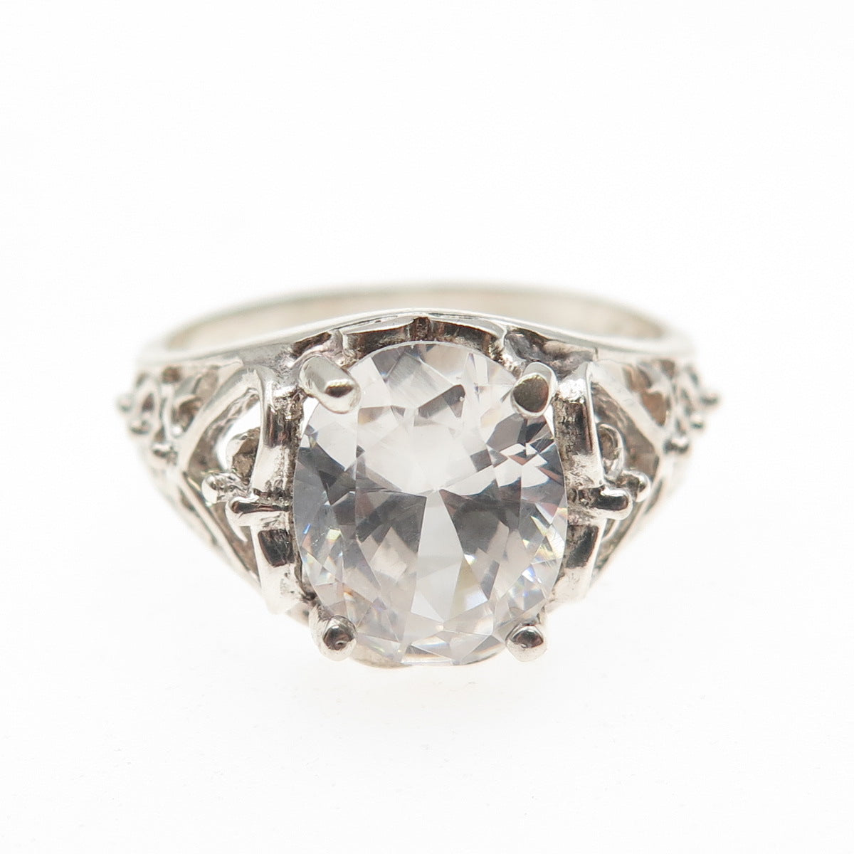 925 Sterling Silver Oval-Cut C Z Heart Promise Ring Size 8