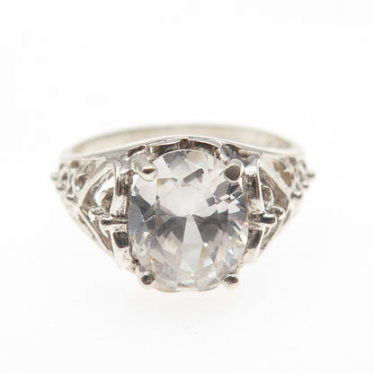 925 Sterling Silver Oval-Cut C Z Heart Promise Ring Size 8