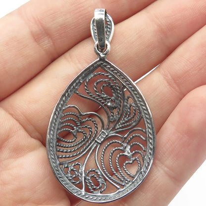 925 Sterling Silver Vintage Twisted Heart Teardrop Pendant