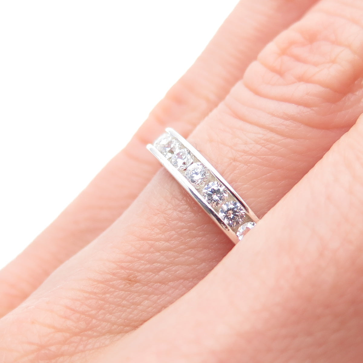 925 Sterling Silver Round-Cut C Z Half Eternity Band Ring Size 5