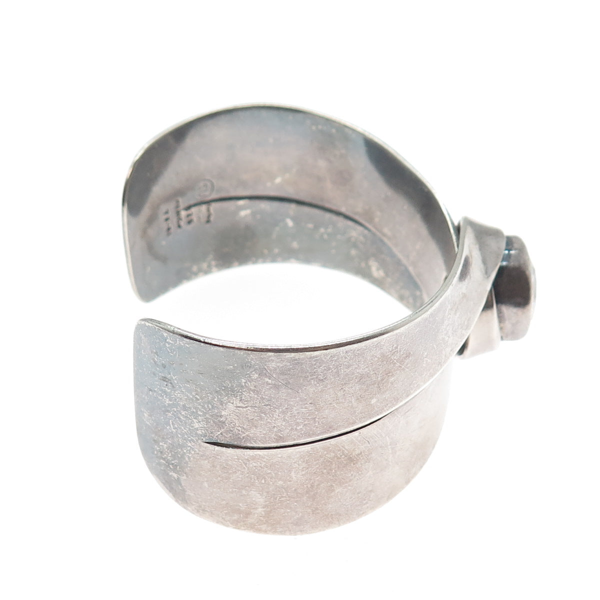 925 Sterling Vintage Mexico C Z Modernist Oxidized Adjustable Cuff Bracelet 7.5"