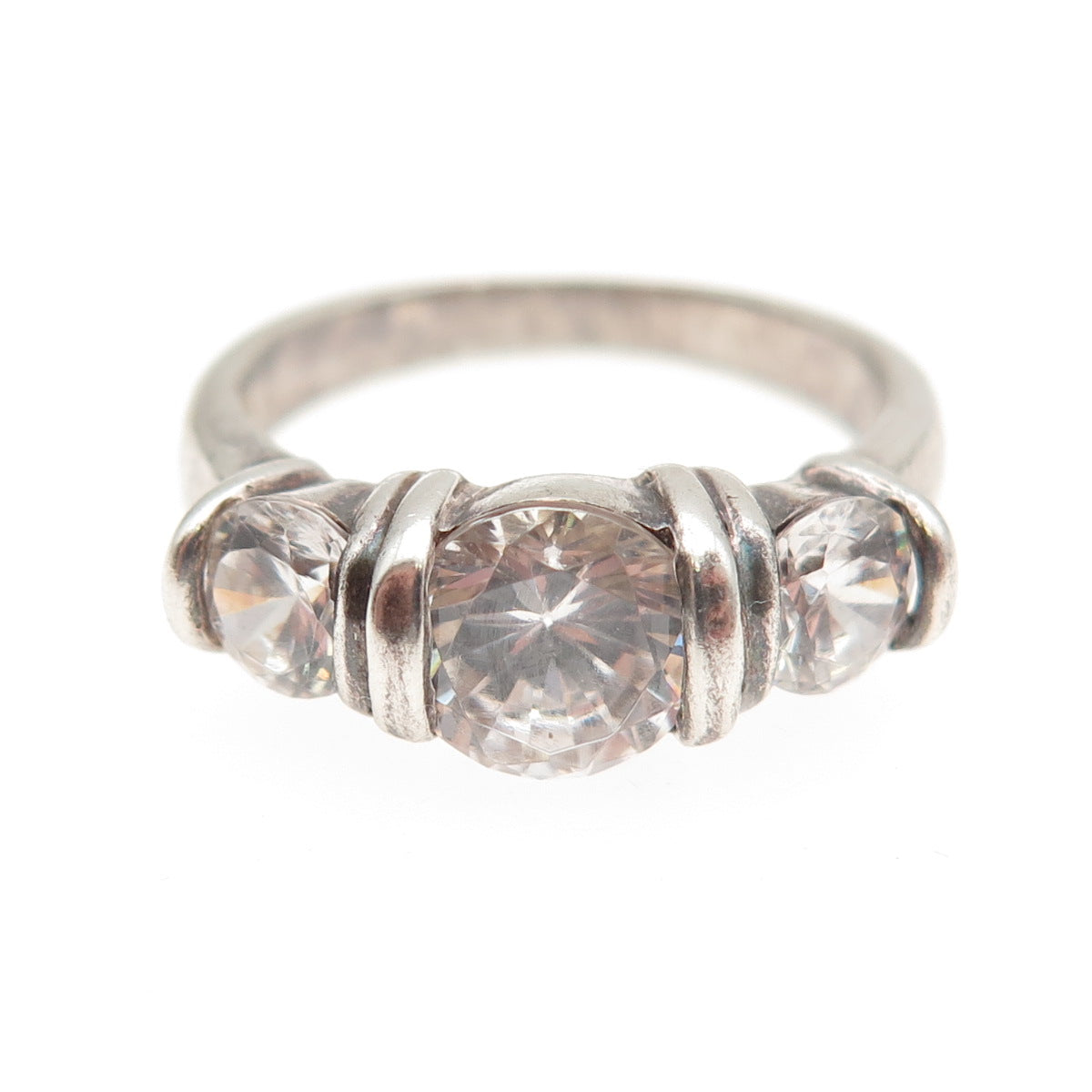 925 Sterling Silver Vintage Round-Cut C Z Oxidized Promise Ring Size 7