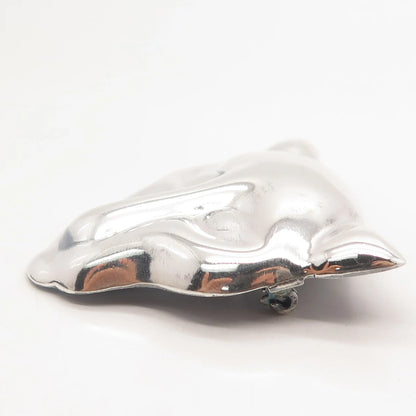 925 Sterling Silver Vintage Mexico Leopard Face Pin Brooch / Pendant
