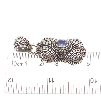 Sarda 925 Sterling Silver Vintage Real Iolite Ornate Oxidized Charm Pendant