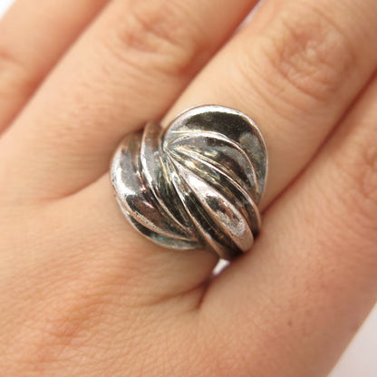 925 Sterling Silver Vintage Ribbed Ring Size 7.75