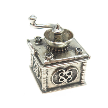 BEAU 925 Sterling Silver Antique Art Deco Coffee Grinder 3D Pendant