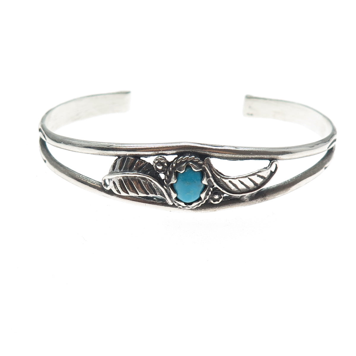 Old Pawn 925 Sterling Silver Vintage Turquoise Feather Adjustable Bracelet 6"