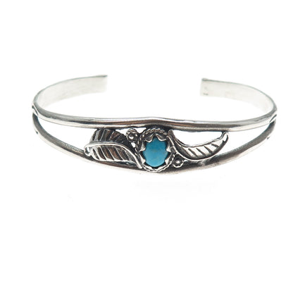 Old Pawn 925 Sterling Silver Vintage Turquoise Feather Adjustable Bracelet 6"