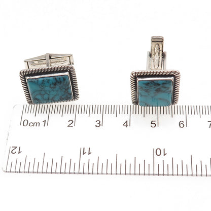 925 Sterling Silver Vintage Real Bisbee Turquoise Oxidized Cufflinks