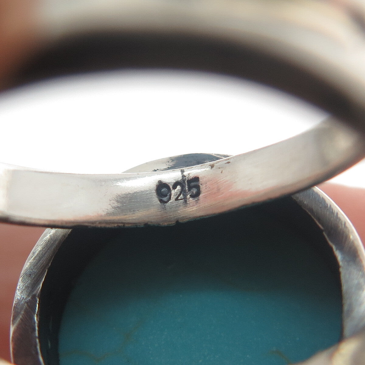 925 Sterling Silver Vintage Real Round-Cut Lone Mountain Turquoise Ring Size 8