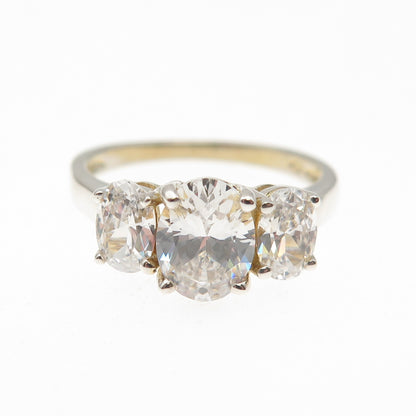 925 Sterling Silver Oval-Cut C Z Engagement Ring Size 7
