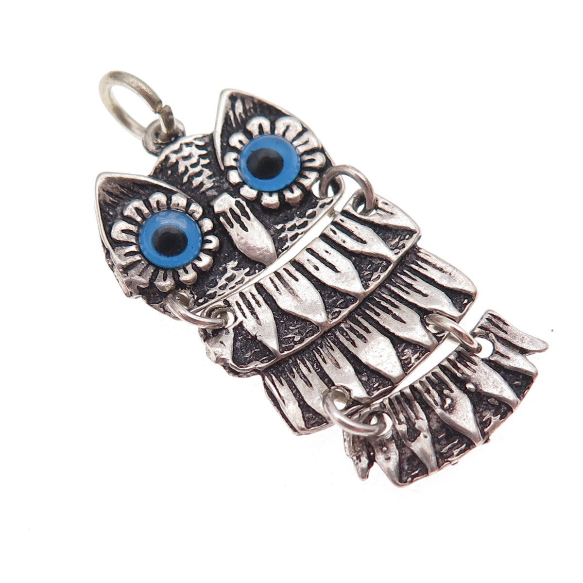 925 Sterling Silver Vintage Glass Wise Owl Articulated Charm Pendant