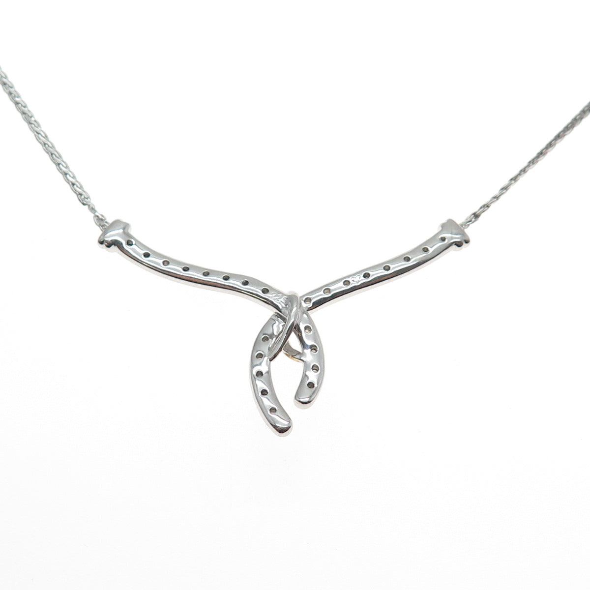 925 Sterling Silver 2-Tone Real Round-Cut Diamond Serpentine Chain Necklace 18"
