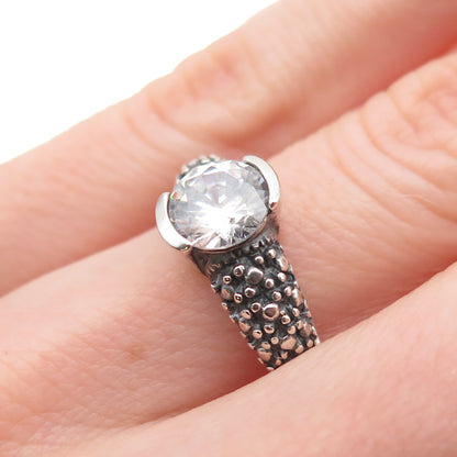 925 Sterling Silver Vintage Round-Cut C Z Oxidized Ring Size 5.25