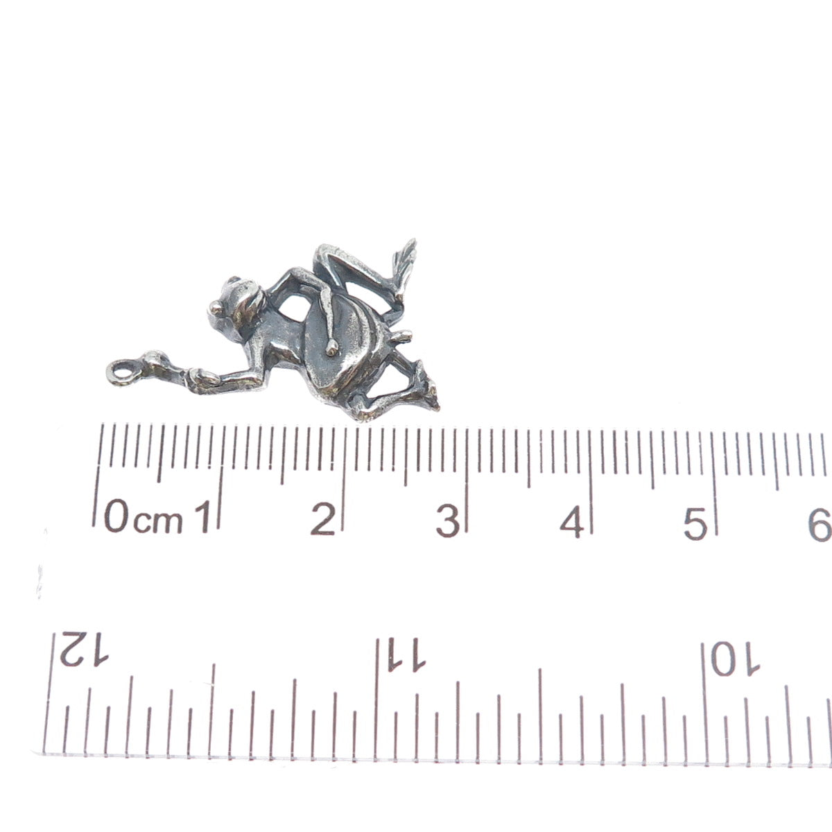 925 Sterling Silver Vintage Frog & Drum Oxidized Charm Pendant