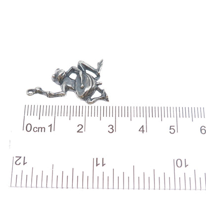 925 Sterling Silver Vintage Frog & Drum Oxidized Charm Pendant