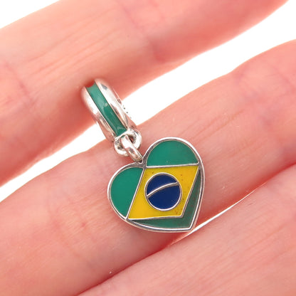 Pandora 925 Sterling Silver Enamel Brasil Heart Dangle Charm