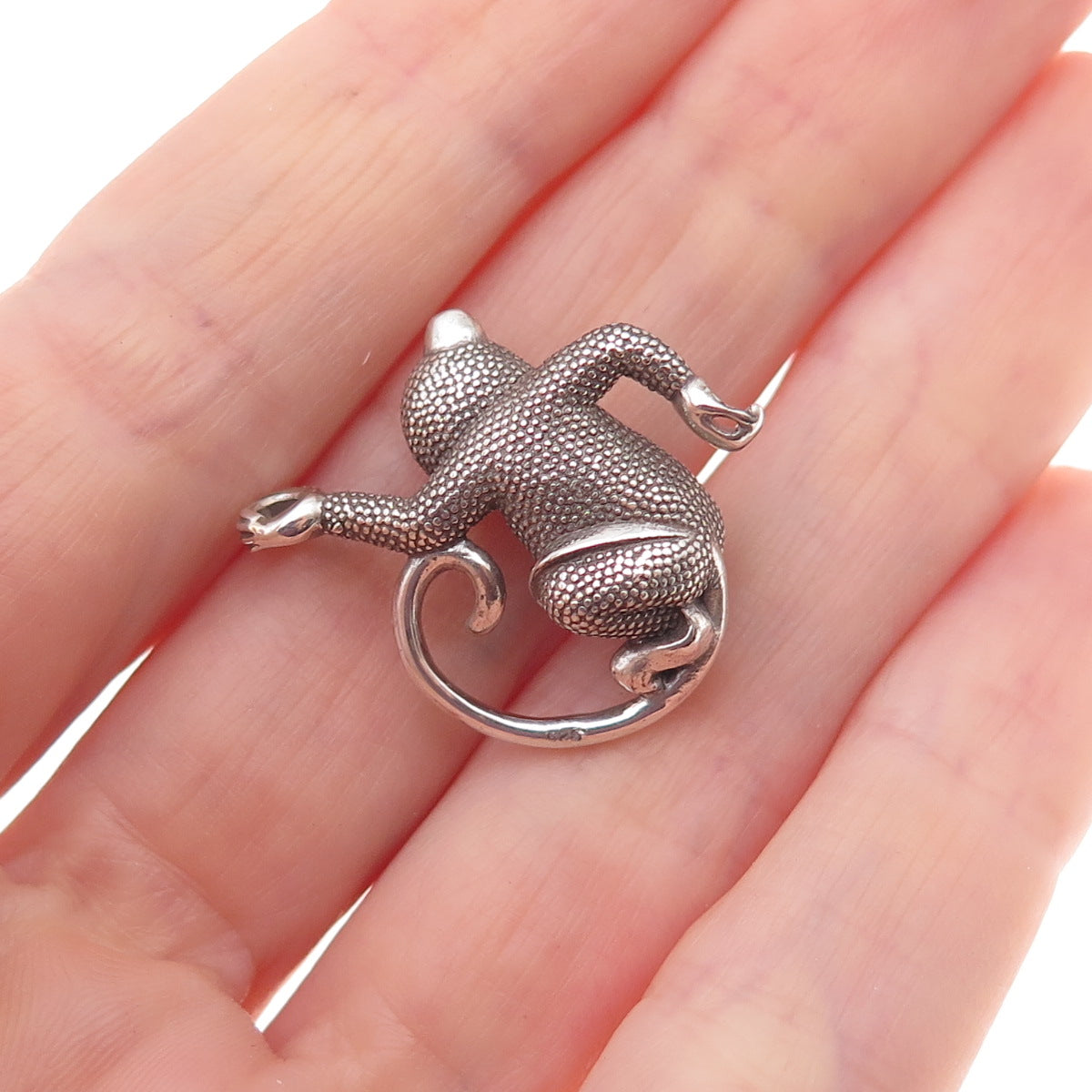 925 Sterling Silver Vintage Monkeying Around Oxidized 3D Charm Pendant