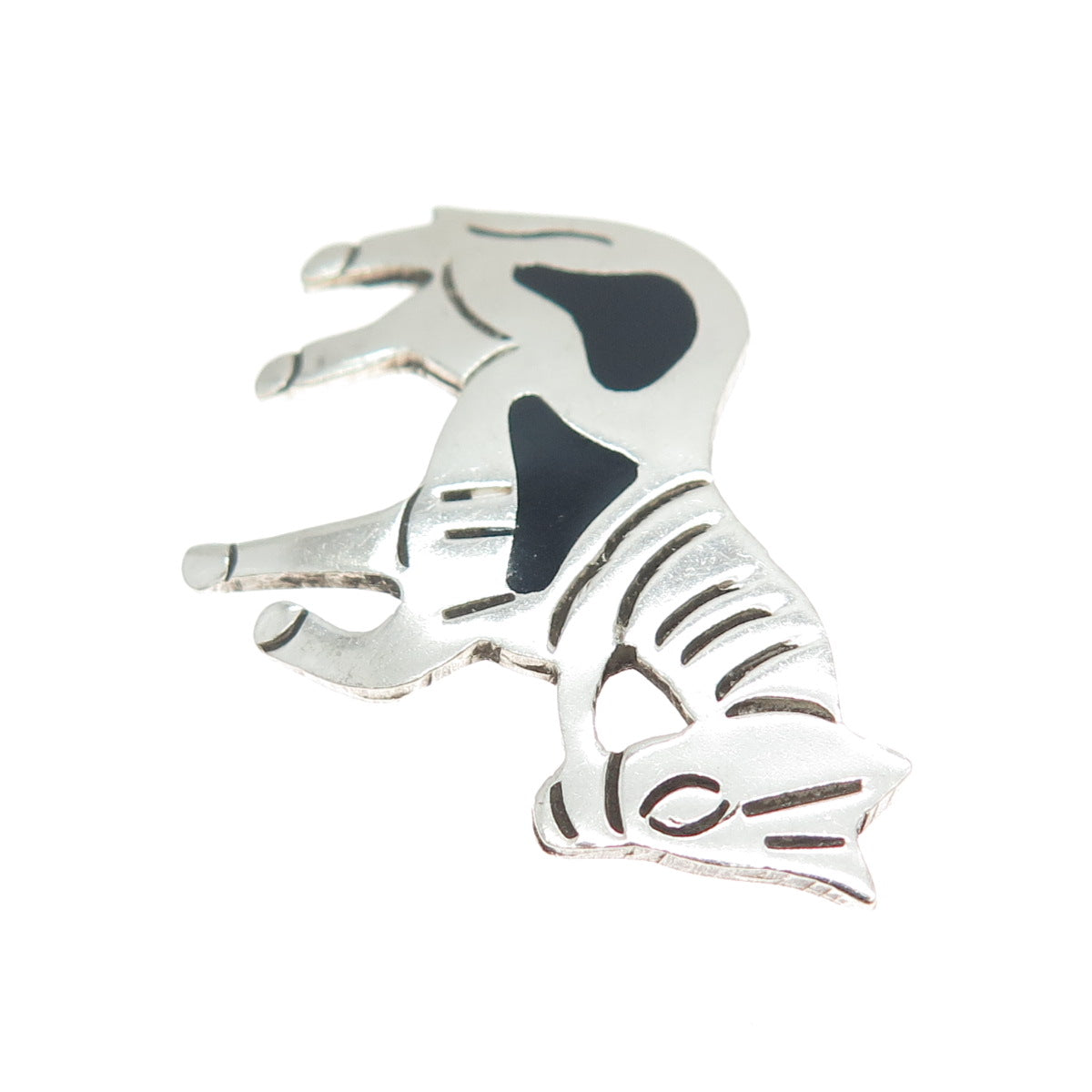 925 Sterling Silver Vintage Mexico Real Black Onyx Pony Horse Pin Brooch