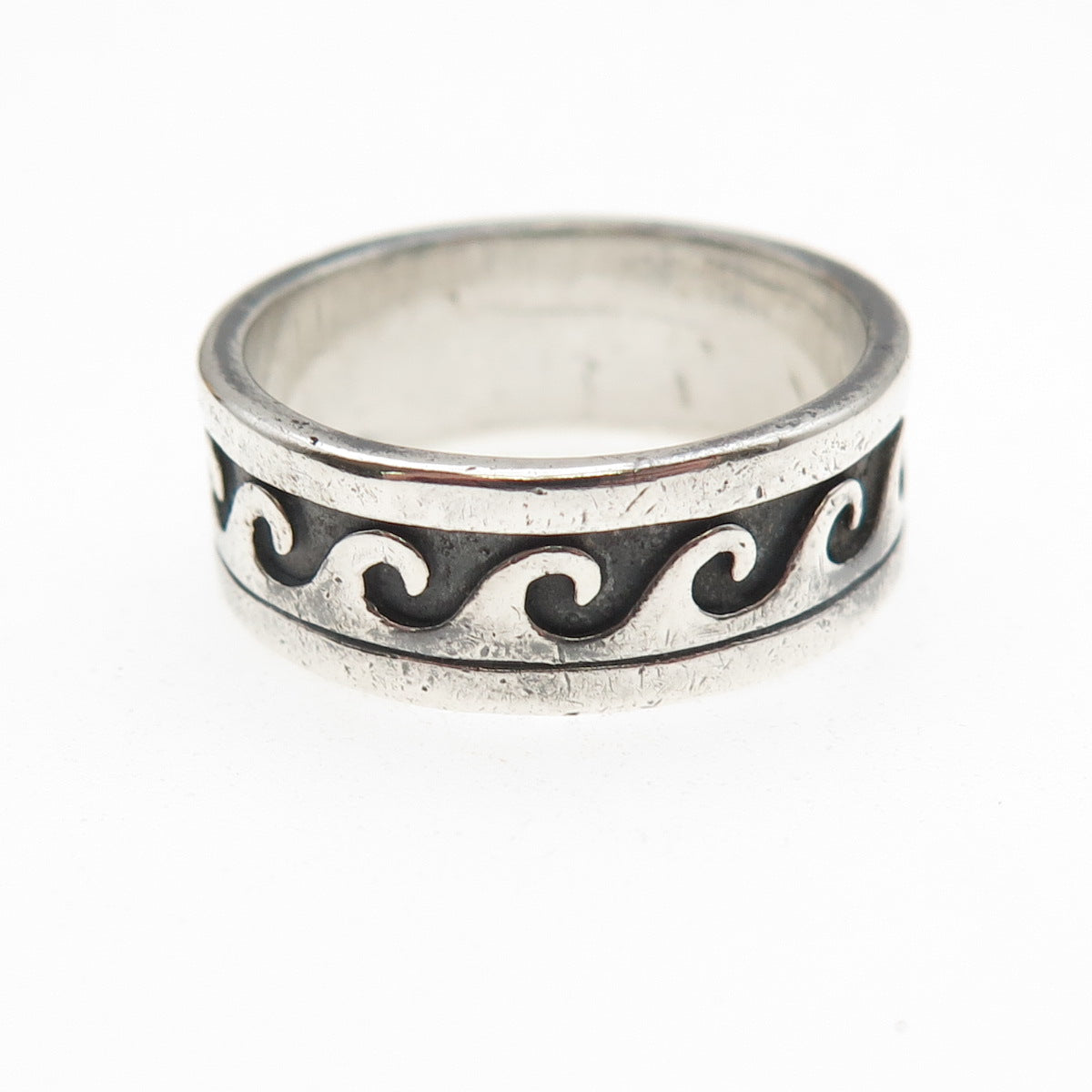 Shube 925 Sterling Silver Vintage Wave Oxidized Band Ring Size 9.25