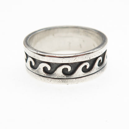 Shube 925 Sterling Silver Vintage Wave Oxidized Band Ring Size 9.25