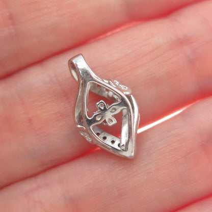 925 Sterling Silver Round-Cut C Z Twisted Minimalist Charm Slide Pendant