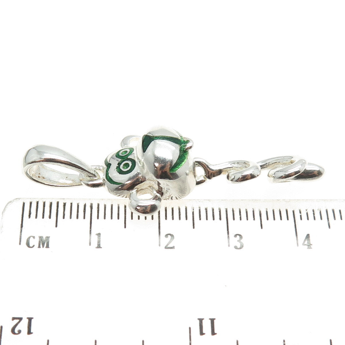 925 Sterling Silver Vintage Italy Green Enamel Monkey Pendant