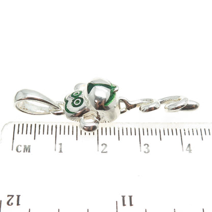 925 Sterling Silver Vintage Italy Green Enamel Monkey Pendant