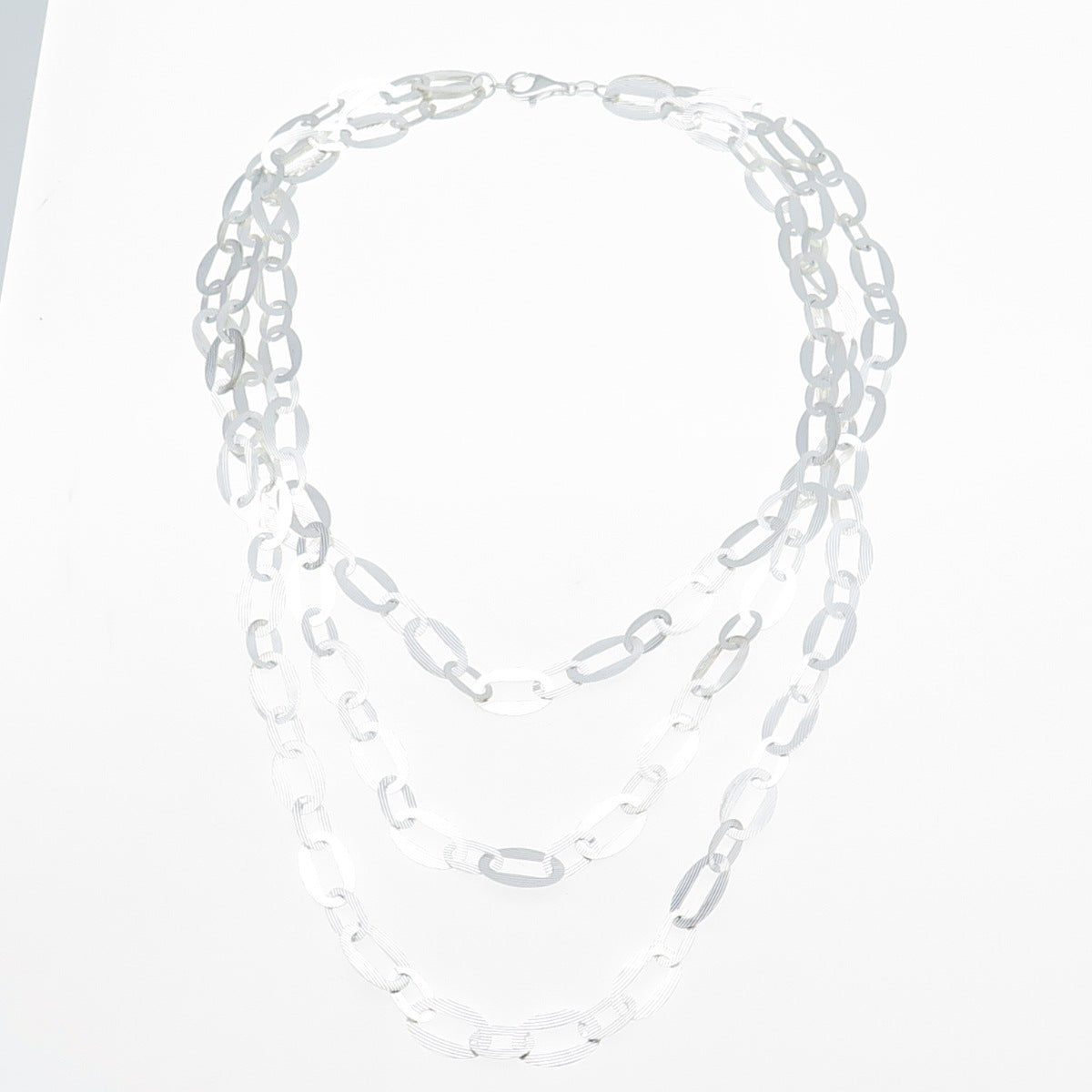 MILOR 925 Sterling Silver Vintage Italy 3-Row Oval Chain Necklace 20"