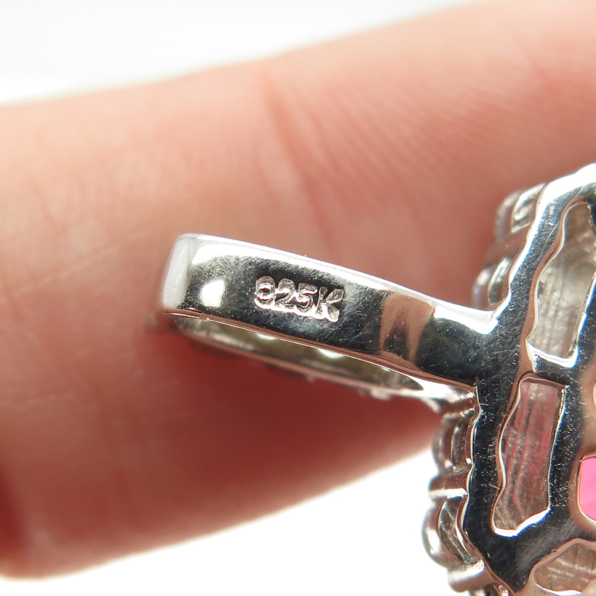 925 Sterling Silver Radiant-Cut Red Glass & Round-Cut C Z Pendant